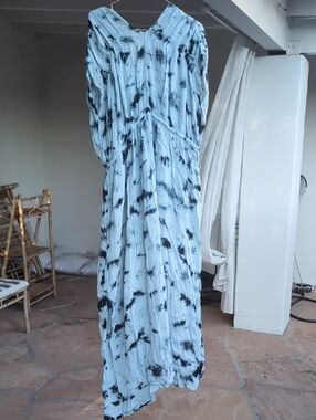 Maison Hotel Tie-Dye Maxi Dress - Blue/White Bohemian Resort Lightweight